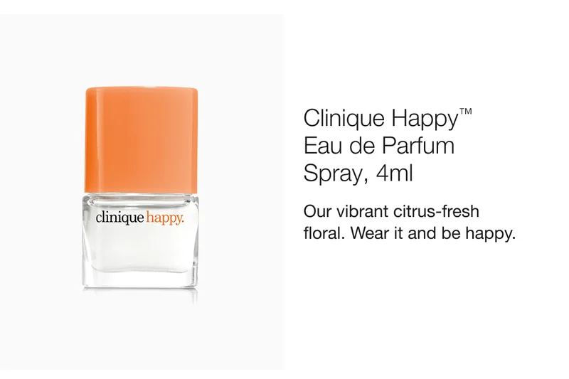 Clinique Happy™ Eau de Parfum Spray, 4ml Our vibrant citrus-fresh floral. Wear it and be happy.