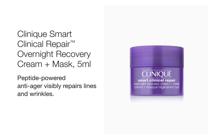 Clinique Smart Clinical Repair™ Overnight Recovery Cream + Mask, 5ml Peptide-powered anti-ager visibly repairs lines and wrinkles.