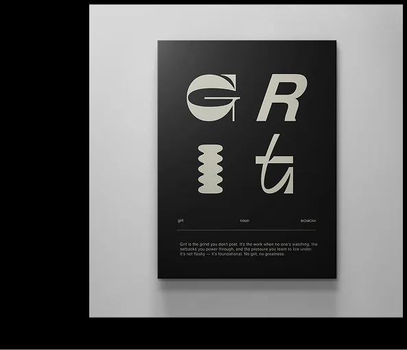 Canvas art print titled ‘Grit’ from the IKONICK Definition Series, featuring unique letterforms on a black background.