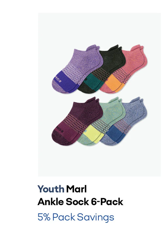 Youth Marl Ankle Sock 6-Pack 5% Pack Savings