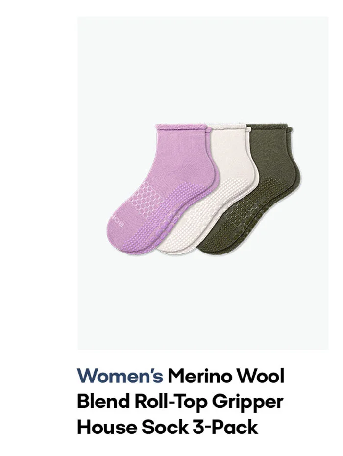 Women's Merino Wool Blend Roll-Top Gripper House Sock 3-Pack