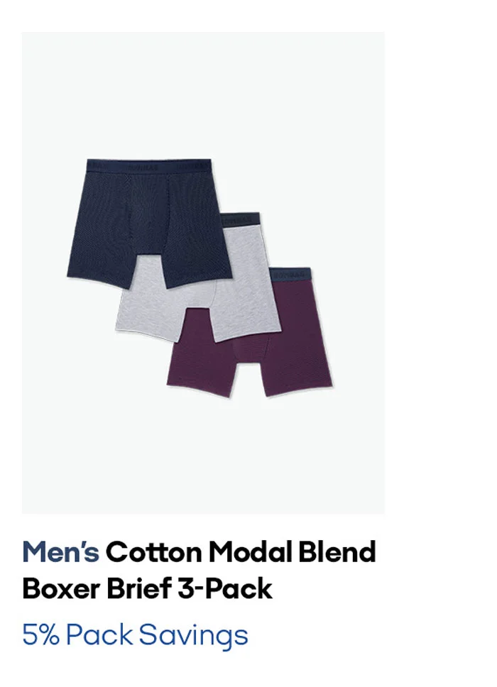 Men's Cotton Modal Blend Boxer Brief 3-Pack 5% Pack Savings