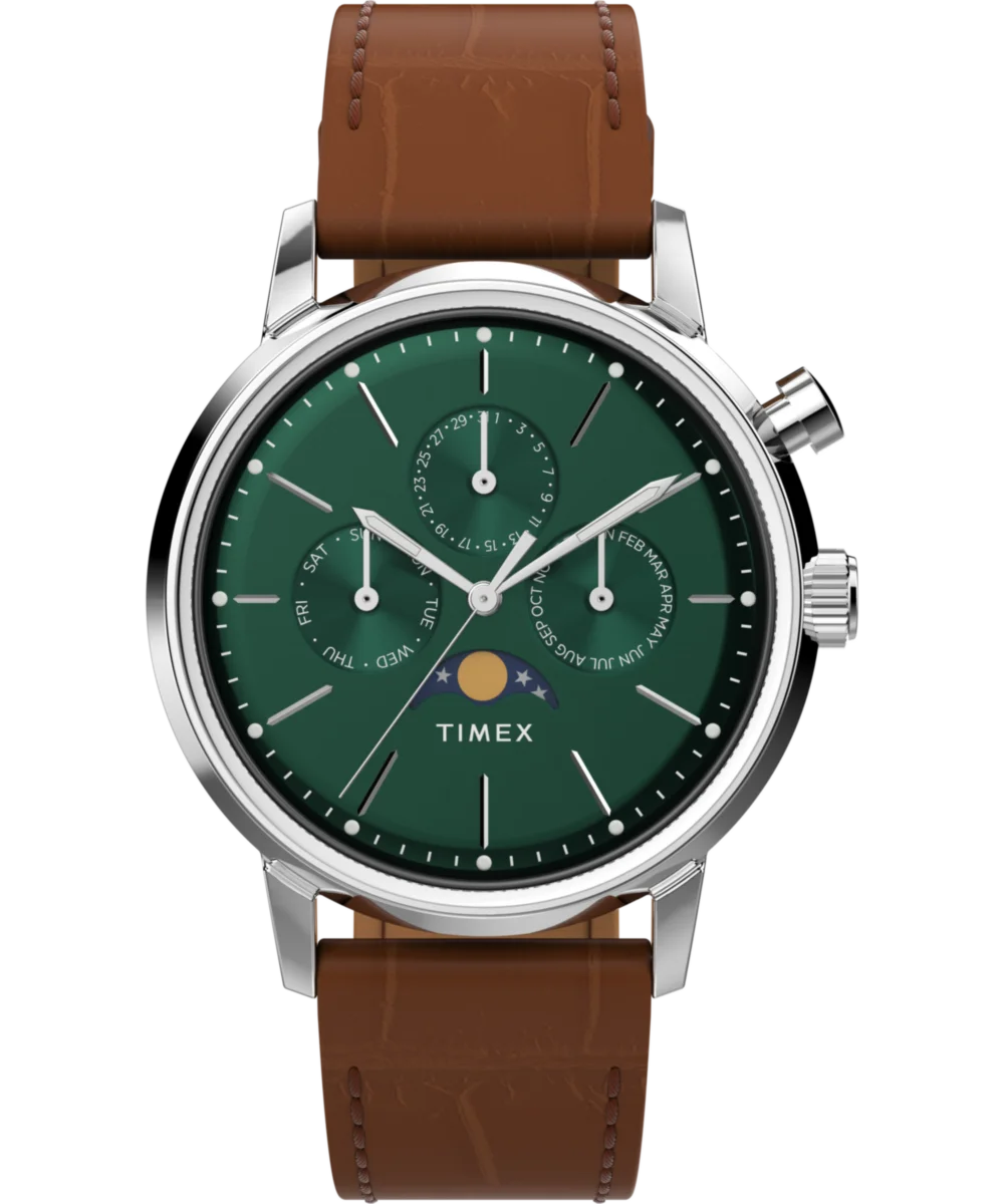 Image of Marlin® Moon Phase 40mm Leather Strap Watch