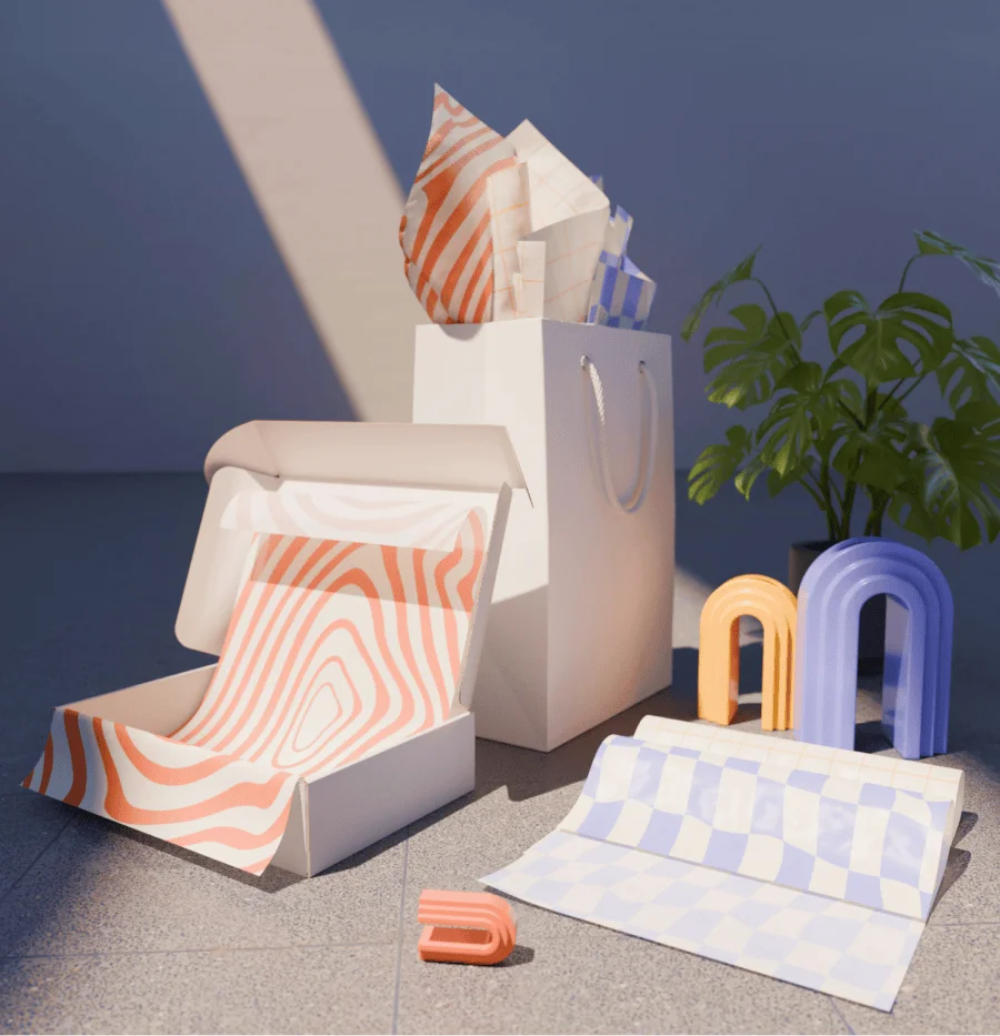 Set the right mood from the get-go | Kick off a delightful unboxing experience with custom tissue paper that impresses on sight. | DESIGN YOUR TISSUE PAPER