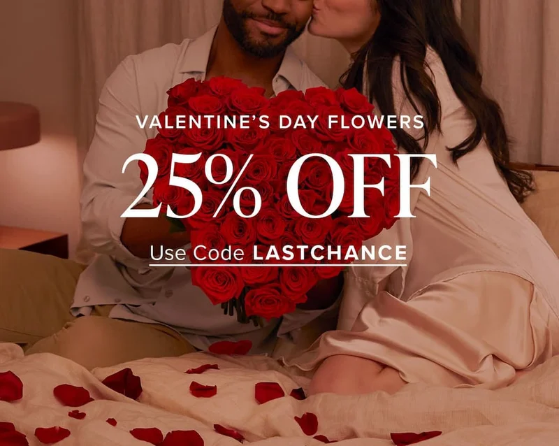 Valentine's Day Flowers: 25% Off. Use code discount code