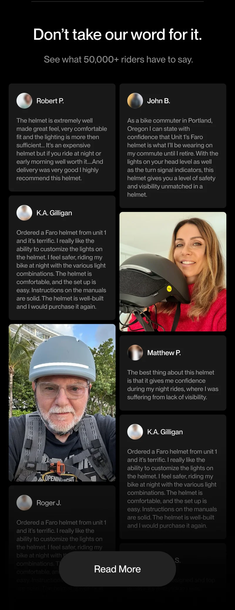 Reviews of happy clients with the UNIT 1 products.