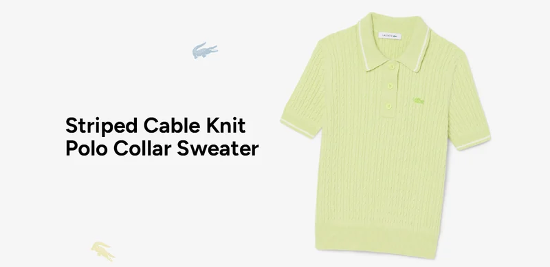 Striped Cable Knit Polo Collar Sweater