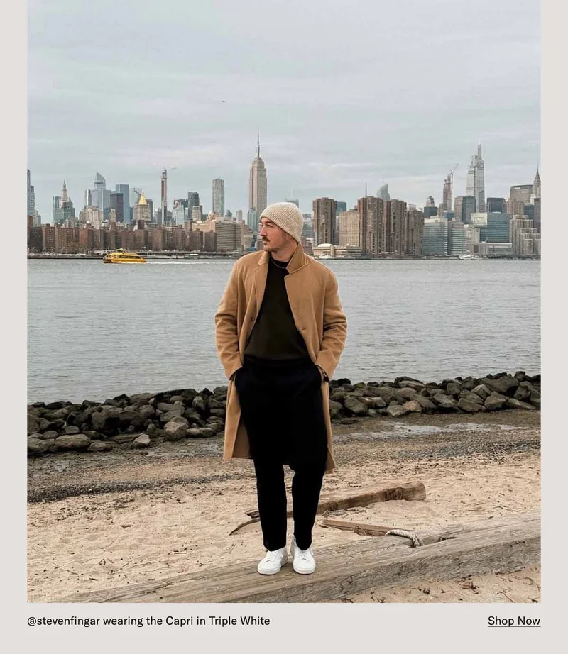 @stevenfingar wearing the Capri in Triple White Shop Now
