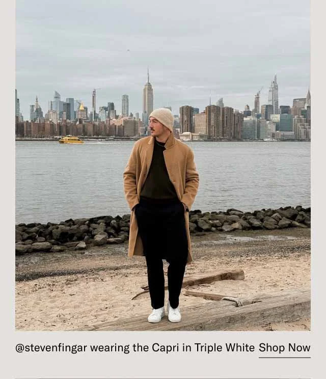 @stevenfingar wearing the Capri in Triple White Shop Now