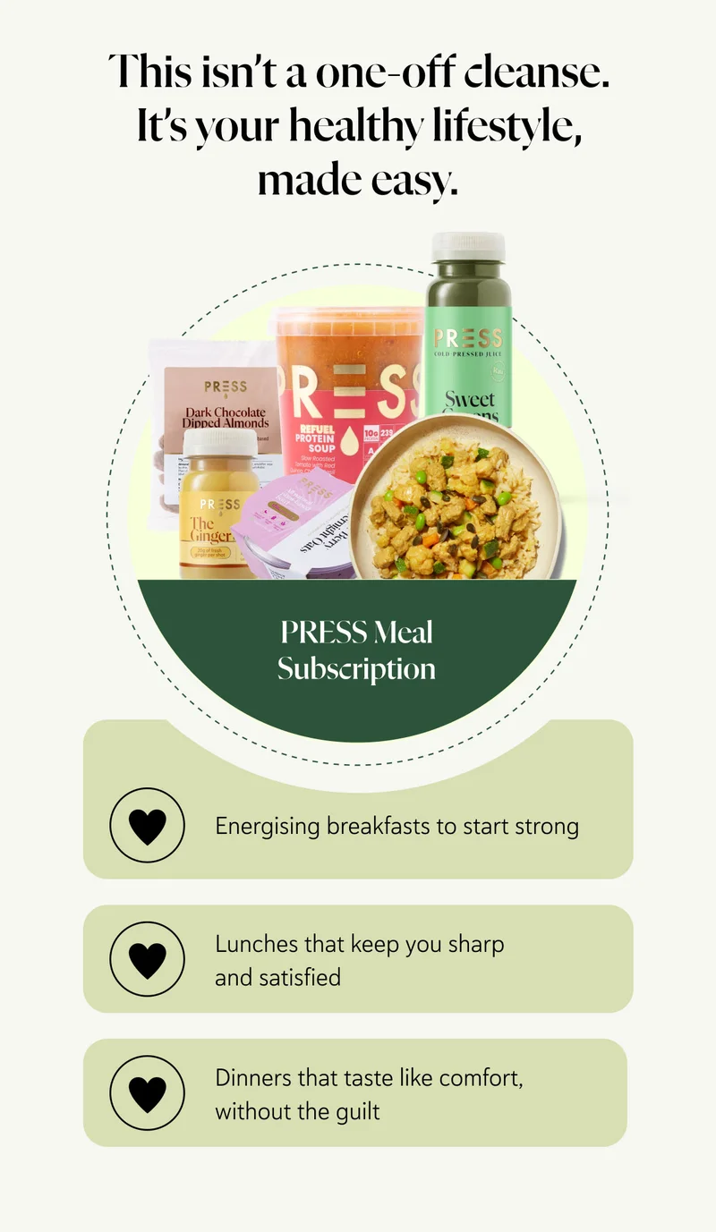 This isn’t a one-off cleanse. It’s your healthy lifestyle, made easy.  – Energising breakfasts to start strong – Lunches that keep you sharp and satisfied – Dinners that taste like comfort, without the guilt