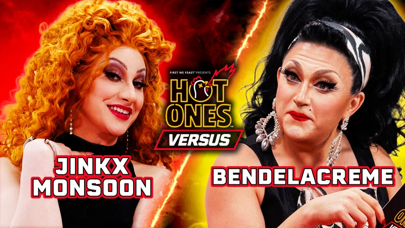 Jinkx Monsoon and BenDeLaCreme on Hot Ones Versus.