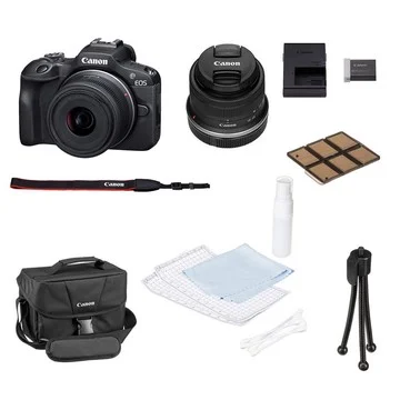 Canon EOS R100 Camera Kit with 18-45mm Lens, 64GB SD Card, & Accessories