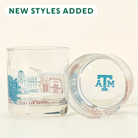 College Cityscape Rocks Glasses - Set of 2