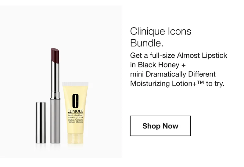 Clinique Icons Bundle. | Get a full-size Almost Lipstick in Black Honey + mini Dramatically Different Moisturizing Lotion+™ to try. | Shop Now