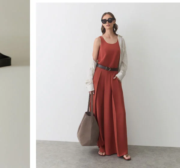 Silk Leg Pleated Pant Dark Terracotta