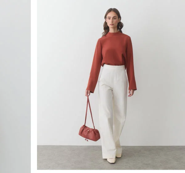 Mini Dia Bag Dark Terracotta and Silk Mock Neck Top Dark Terracotta