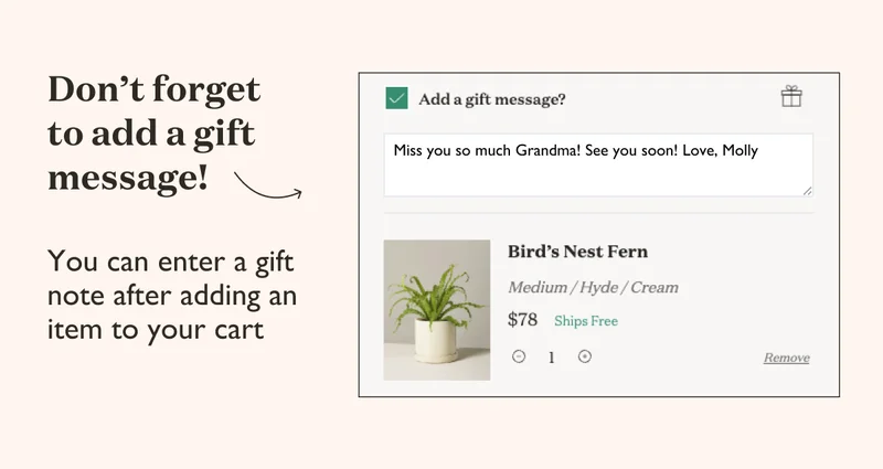 Don't forget to add a gift message in your cart.