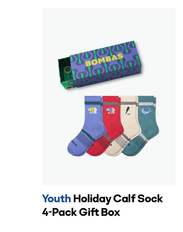 Youth Holiday Calf Sock 4-Pack Gift Box
