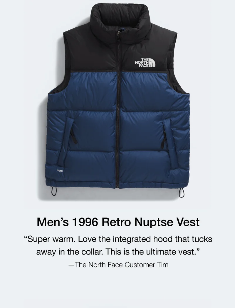 Men's 1996 Retro Nuptse Vest "Super warm. Love the integrated hood that tucks away in the collar. This is the ultimate vest." -The North Face Customer Tim