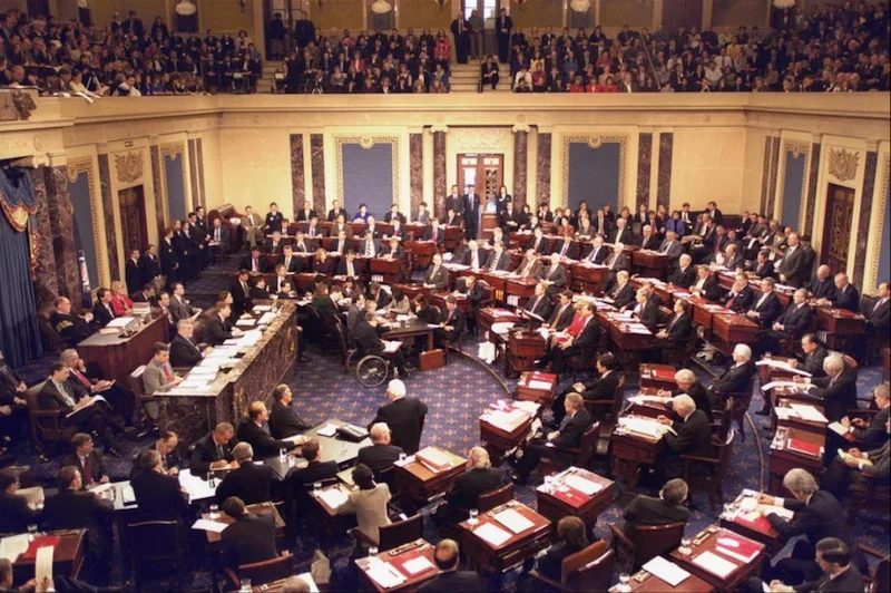 A photo of the US Senate floor proceedings