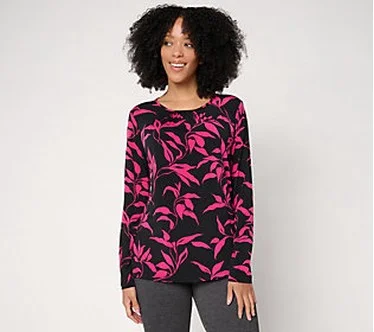 Susan Graver Printed Liquid Knit  Crew-Neck Top with Shirring