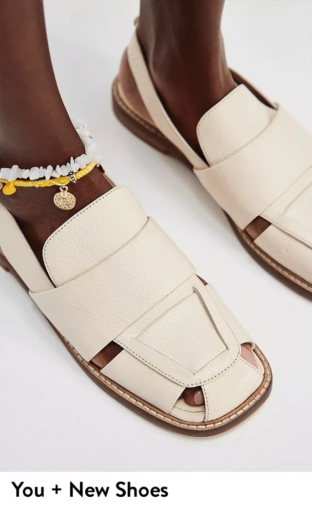 A wedge with woven details and a white slingback sandal.