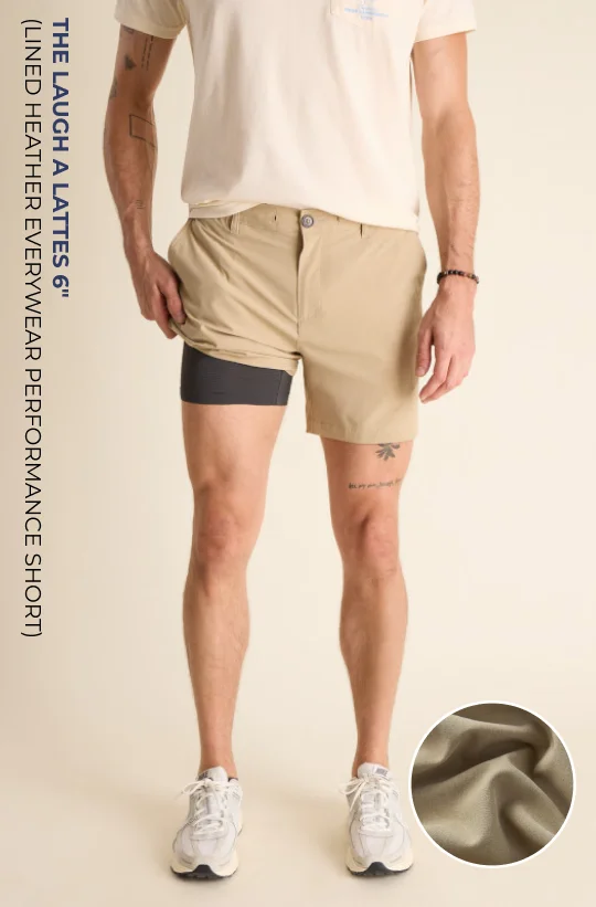 Lined Heather Everywear Performance Short: The Laugh A Lattes 6"