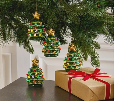 Mr. Christmas S/4 Ceramic 4" Nostalgic Tree Ornaments with Gift Bags