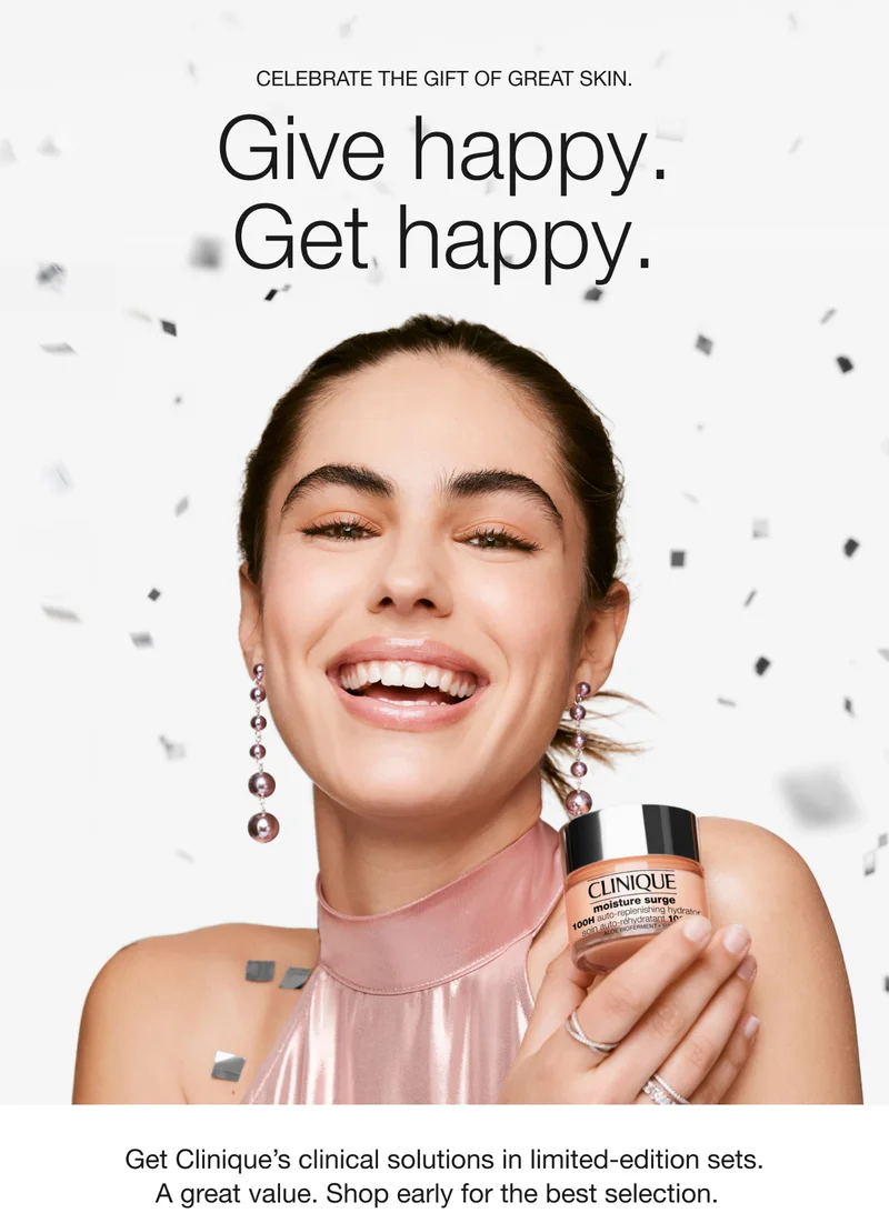 Celebrate the gift of great skin. | Give happy. Get happy. | Get Clinique’s clinical solutions in limited-edition sets. A great value. Shop early for the best selection.