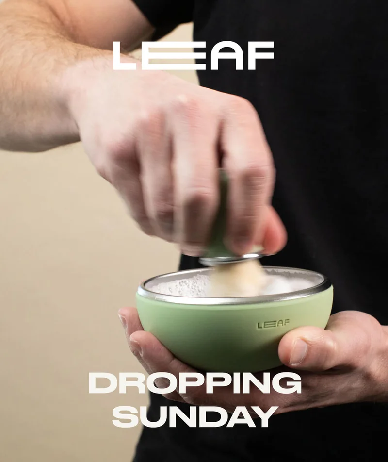 Leaf Shave Bowl and Brush in use