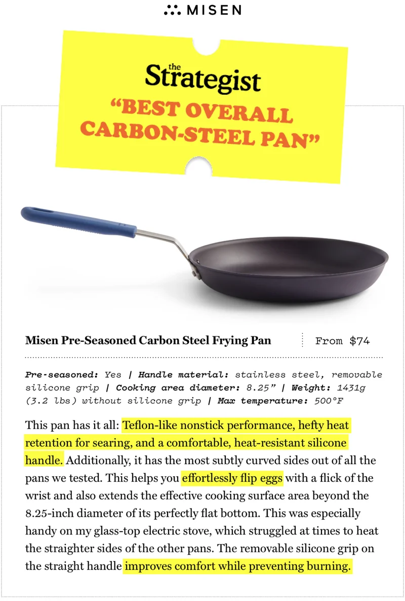Misen. The Strategist "Best Overall Carbon-Steel Pan"
