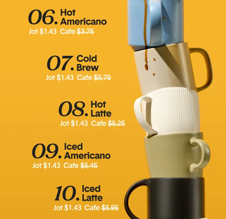 an image of a stack of coffee cups with prices of coffee