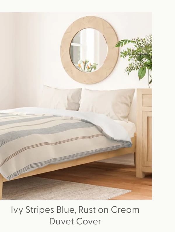 ivy stripes - blue, rust on cream Comforter