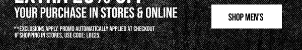 Extra 25% off Shop Men's