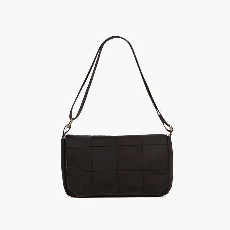 Image of Barbette Upcycled Patchwork Crossbody - Nylon - Black / Gold / Lavender