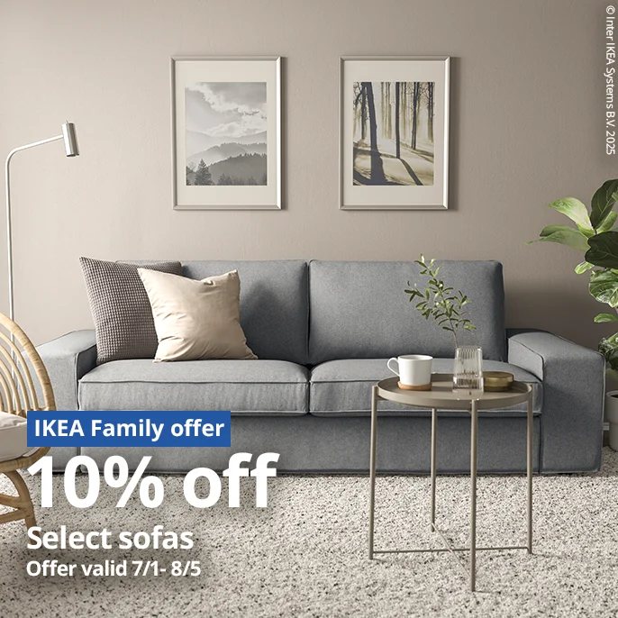 IKEA Family offer 10% off select sofas Offer valid 7/1 - 8/5