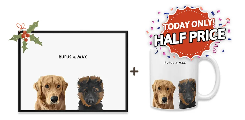 Hal-price mug with modern pet portrait
