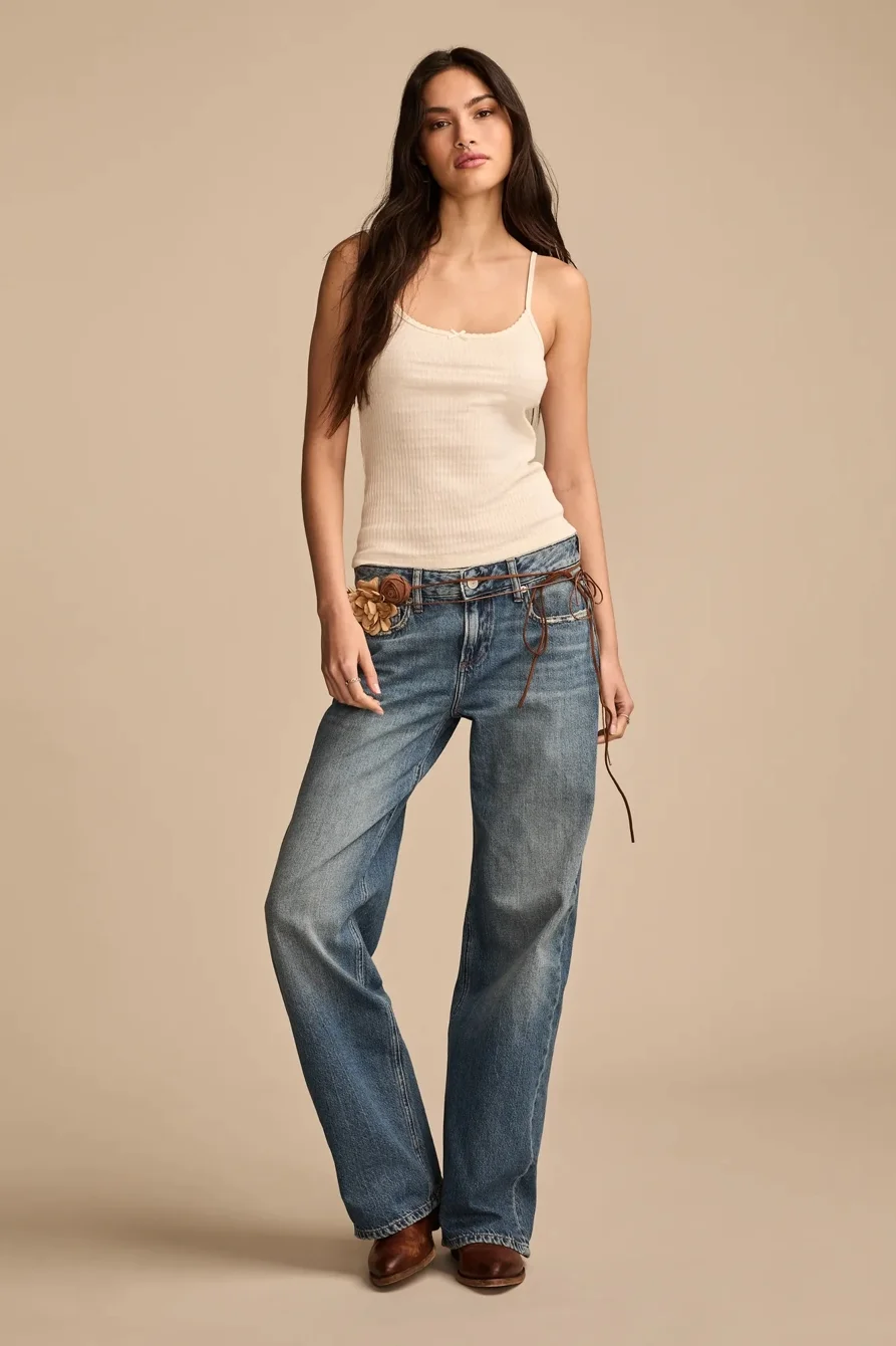 Image of Lucky Brand Baggy Wide Leg - Women's Pants Denim Wide Leg Jeans in Timeless Cobalt Wash