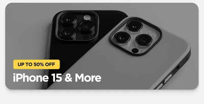 Up to 50% off iPhone 15 & older cases. Featuring Black and Lunar Gray Sport Case for iPhone 15 Pro.