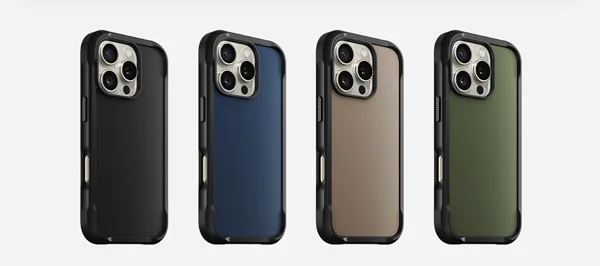 Rugged Case for iPhone 16 Pro Renders. Black, Atlantic Blue, Deser, and Forest Green.