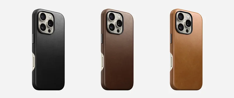 20% off. Full-wrap leather Traditional Case for iPhone 16. Featuring aluminum buttons and timeless brown leather.