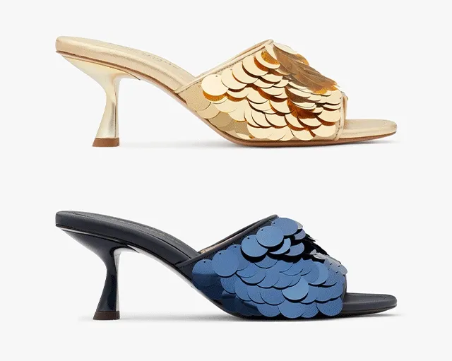 The sequins say pop the champagne. The kitten heel says we're dancing till midnight. (...Or later.)