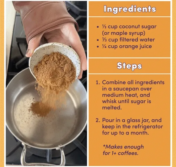 Ingredients: 1 heaping tablespoon Ryze Mushroom Coffee  2 tablespoons orange syrup* 4 oz  boiling water 4 oz steamed milk of your choice  Instructions: Whisk Mushroom coffee, orange syrup and boiling water.   Top with steamed milk of your choice.