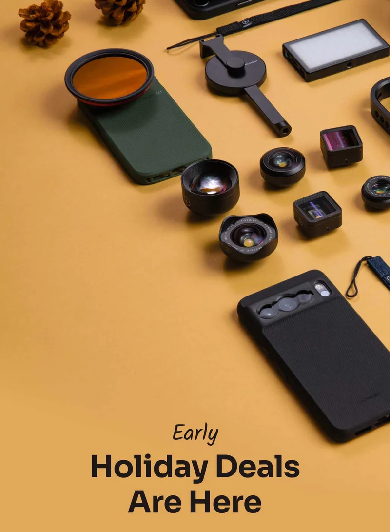Early Holiday Deals Are Here - Image of a bunch of moment products on a yellow table