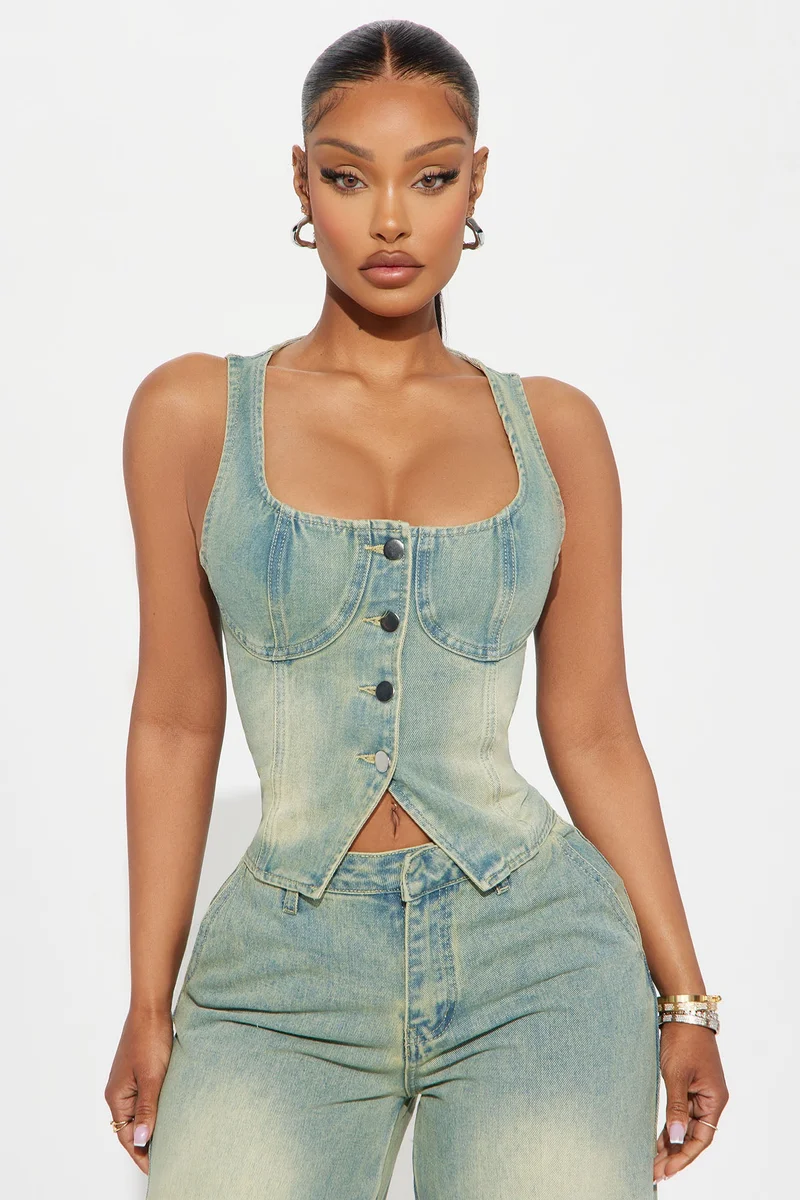 Image of Work Angles Tinted Denim Vest - Light Wash
