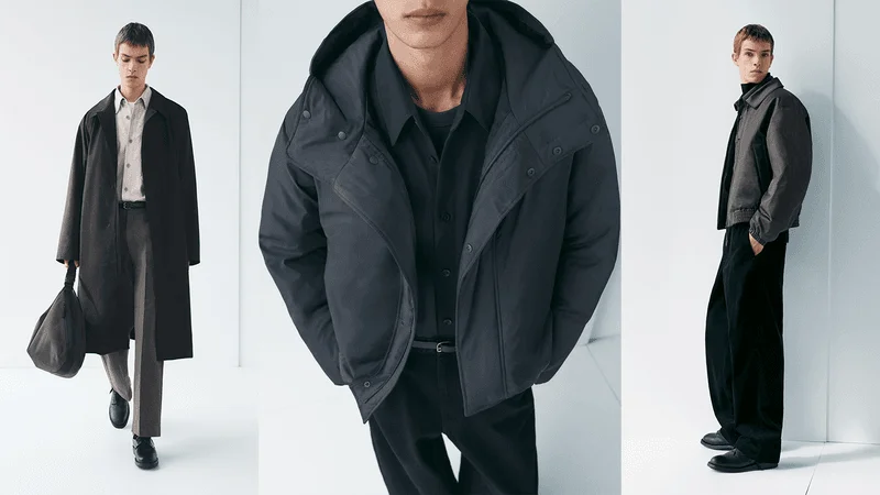 Three models wearing the latest Uniqlo U fall-winter collection.