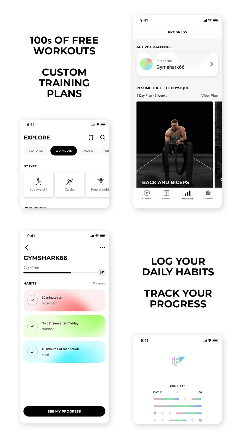 100s OF FREE WORKOUTS. CUSTOM TRAINING PLANS. LOG YOUR DAILY HABITS. TRACK YOUR PROGRESS.