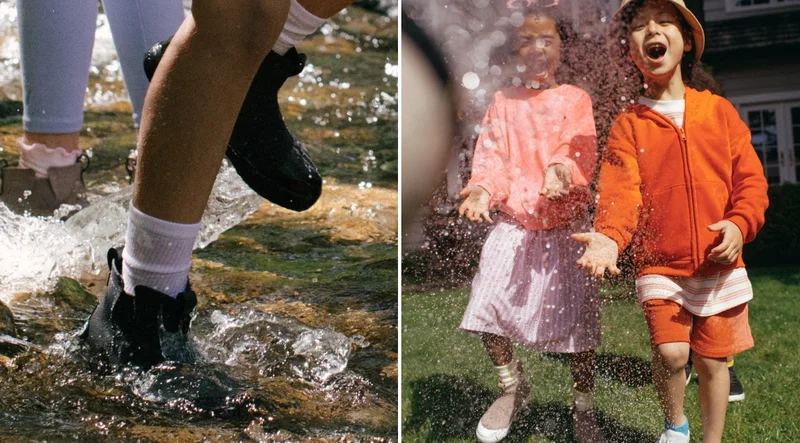 Graphics of kids wearing the newly redesigned kids shoes.