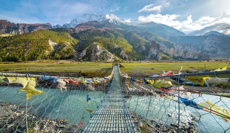 A rope bridge along the Annapurna trail