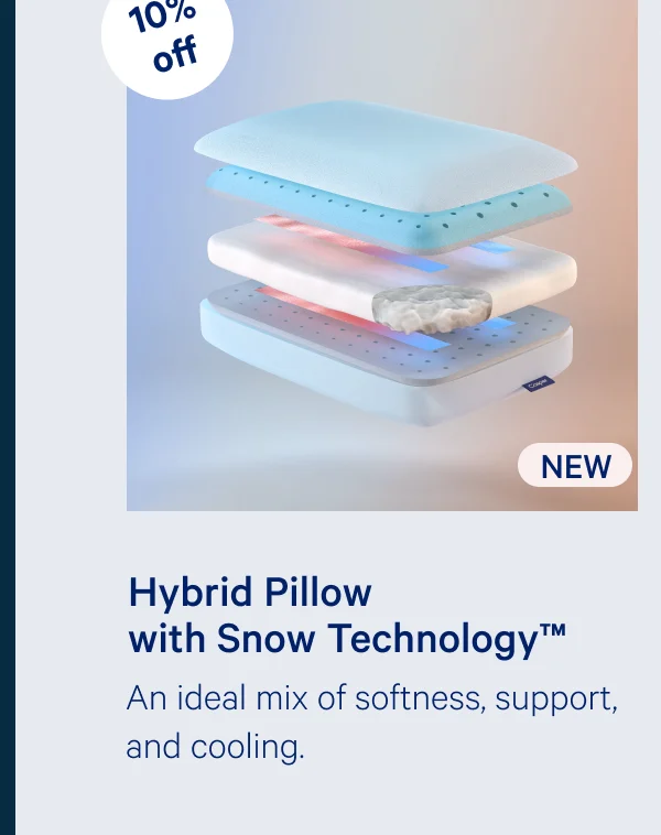 Hybrid Pillow with Snow Technology >> An ideal mix of softness, support, and cooling, >>